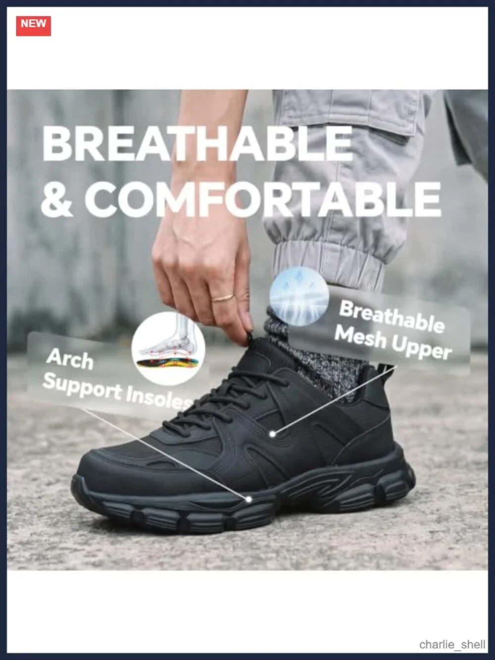 Steel Toe Cushioned Safety Work Shoes Breathable Lightweight Unisex